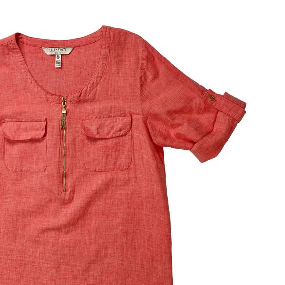 ELLEN Tracy Linen Tops Womens M Coral Summer Comfortable Beachy Casual Blouse - Picture 5 of 16
